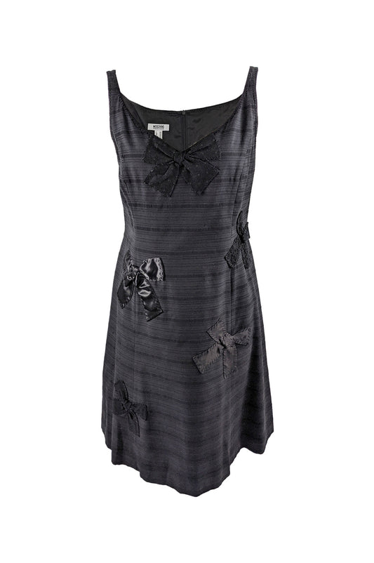 Vintage Sleeveless Black Bow Appliqué Party Dress, 1990s