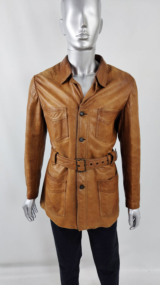 Mens Vintage brown leather jacket from the 1970s by Hornes.