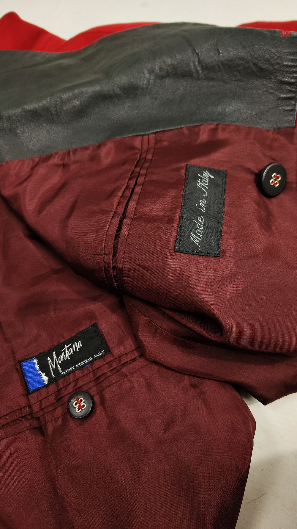 Claude Montana Vintage Mens Red Wool & Leather Jacket, 1980s