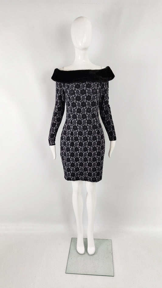 Ikito Vintage Faux Fur & Lace Party Dress