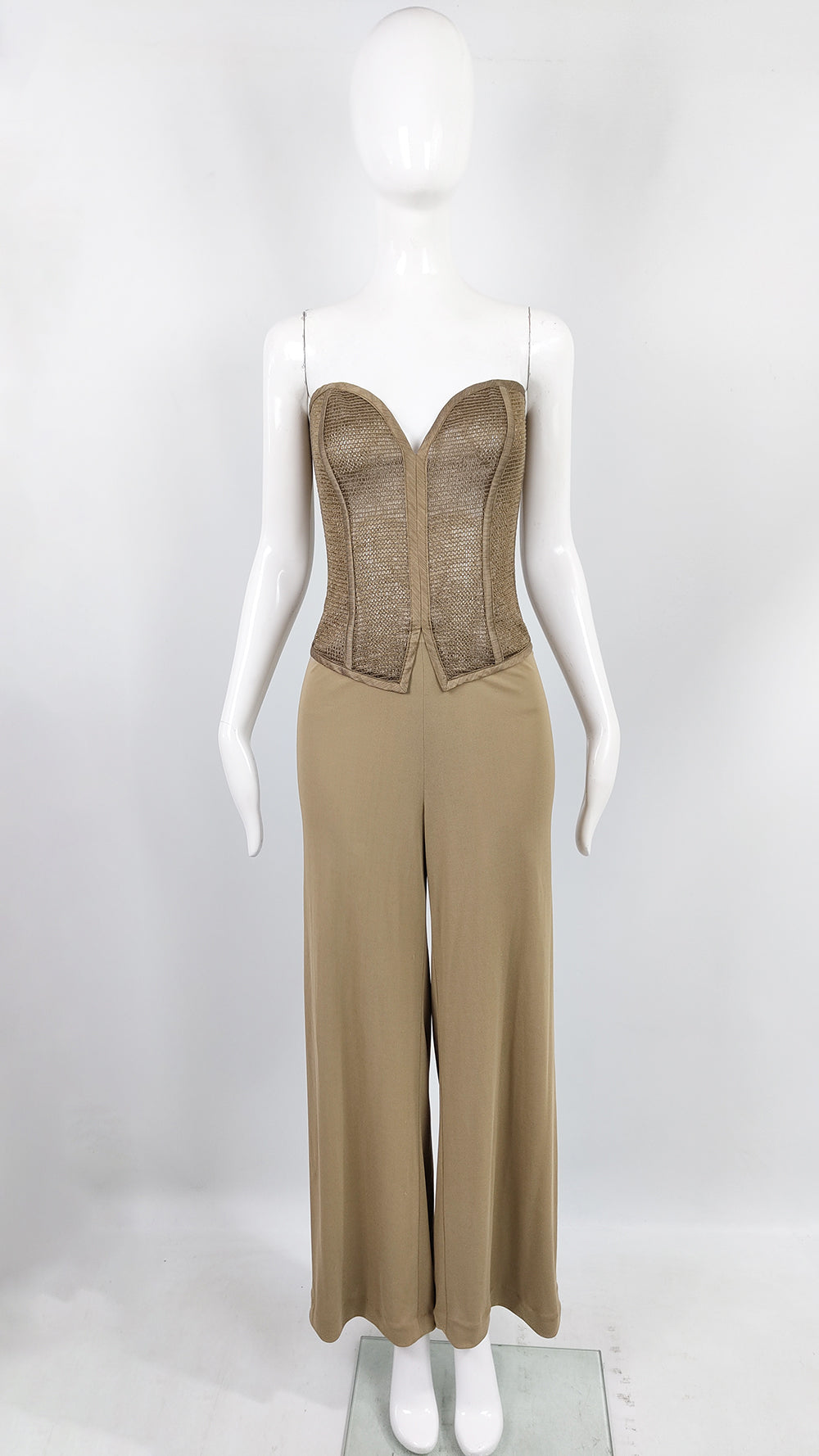 Jiki of Monte Carlo Vintage Wide Leg Sheer Corset Top Jumpsuit
