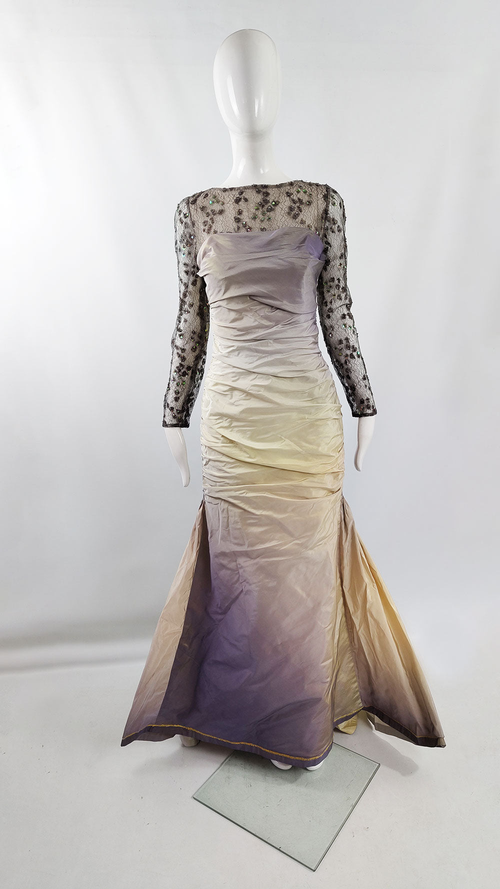 Jacques Azagury Vintage Silk Taffeta & Lace floor Length Ball Gown
