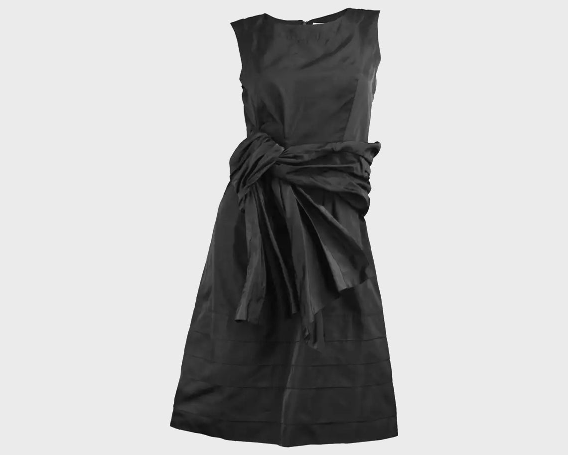 Preowned Black Silk Taffeta Cocktail Party Dress, 2000s