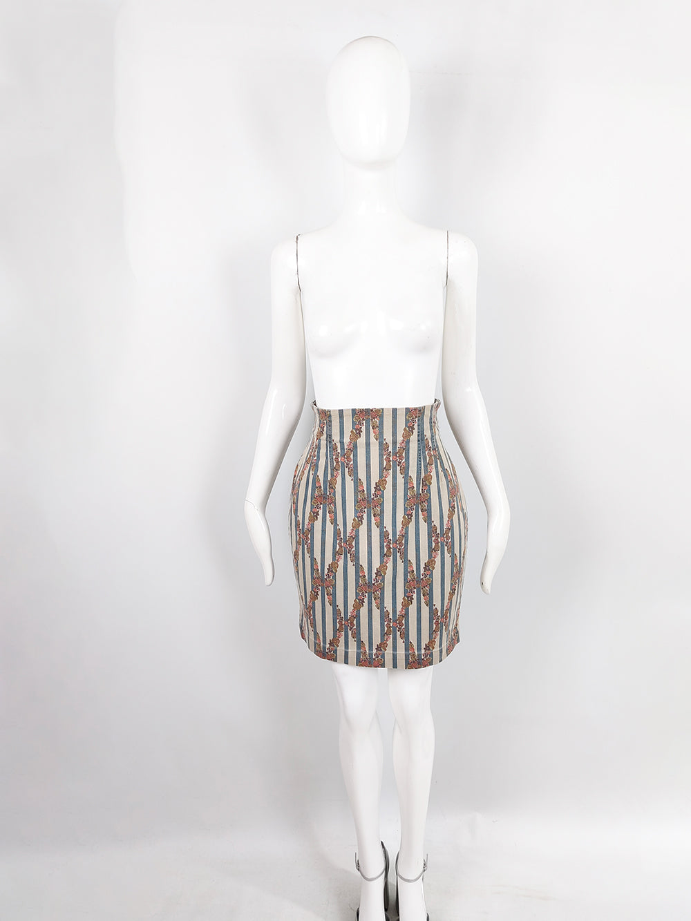 Cerini Vintage Italian Floral Striped High Waist Skirt, 1980s