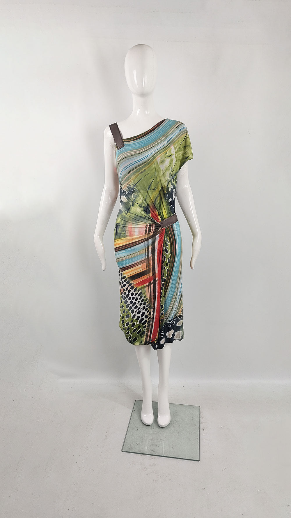 Escada Vintage y2k Tropical Print Asymmetrical Dress, 2000s