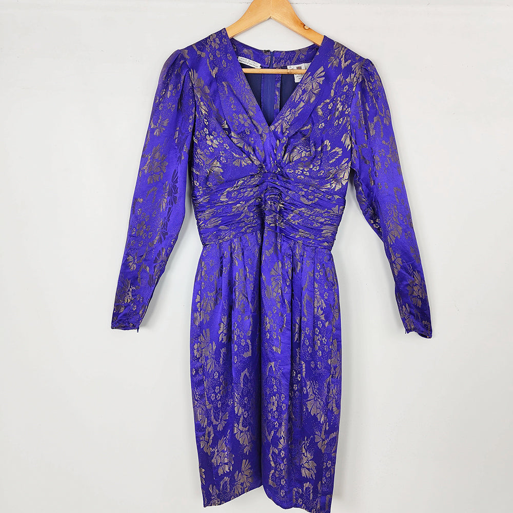 Preowned Blue & Gold Vintage Silk Party Dress, 1980s