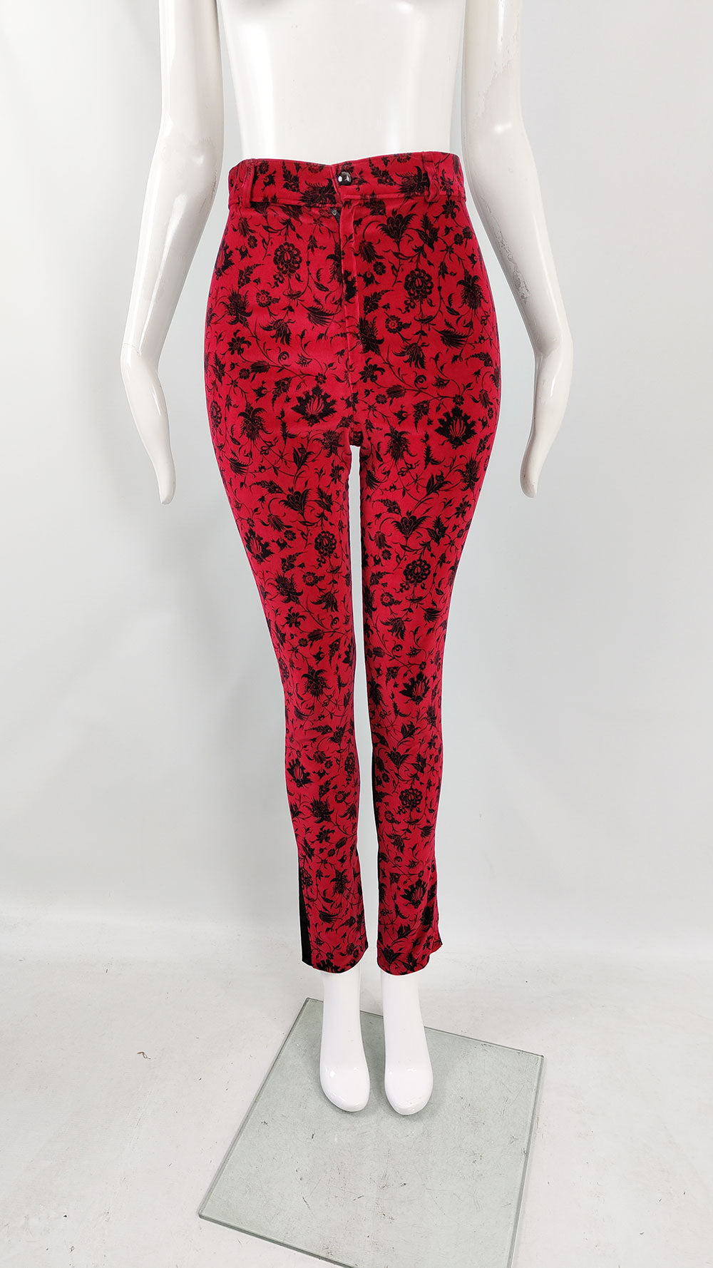 Helen Storey Vintage Red Velvet & Black Satin Trousers, 1980s