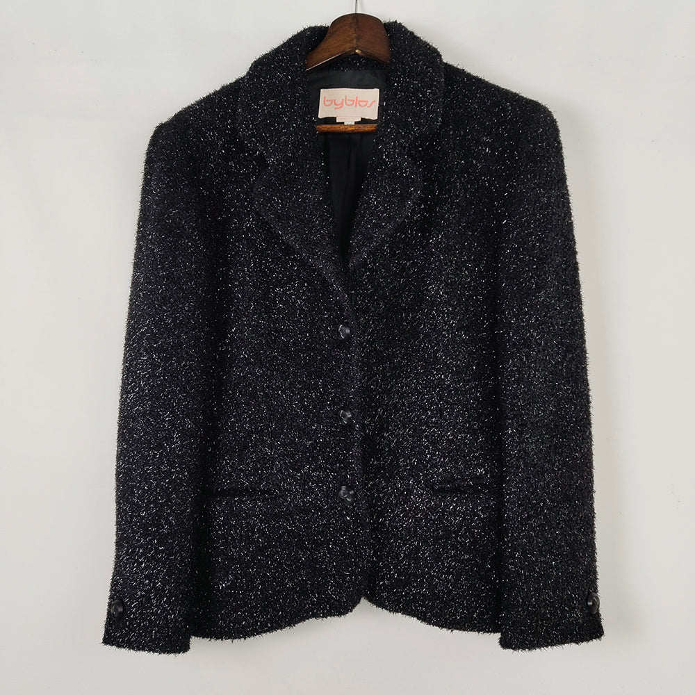 Preowned Black Fuzzy Vintage Lurex & Wool Jacket, 1980s