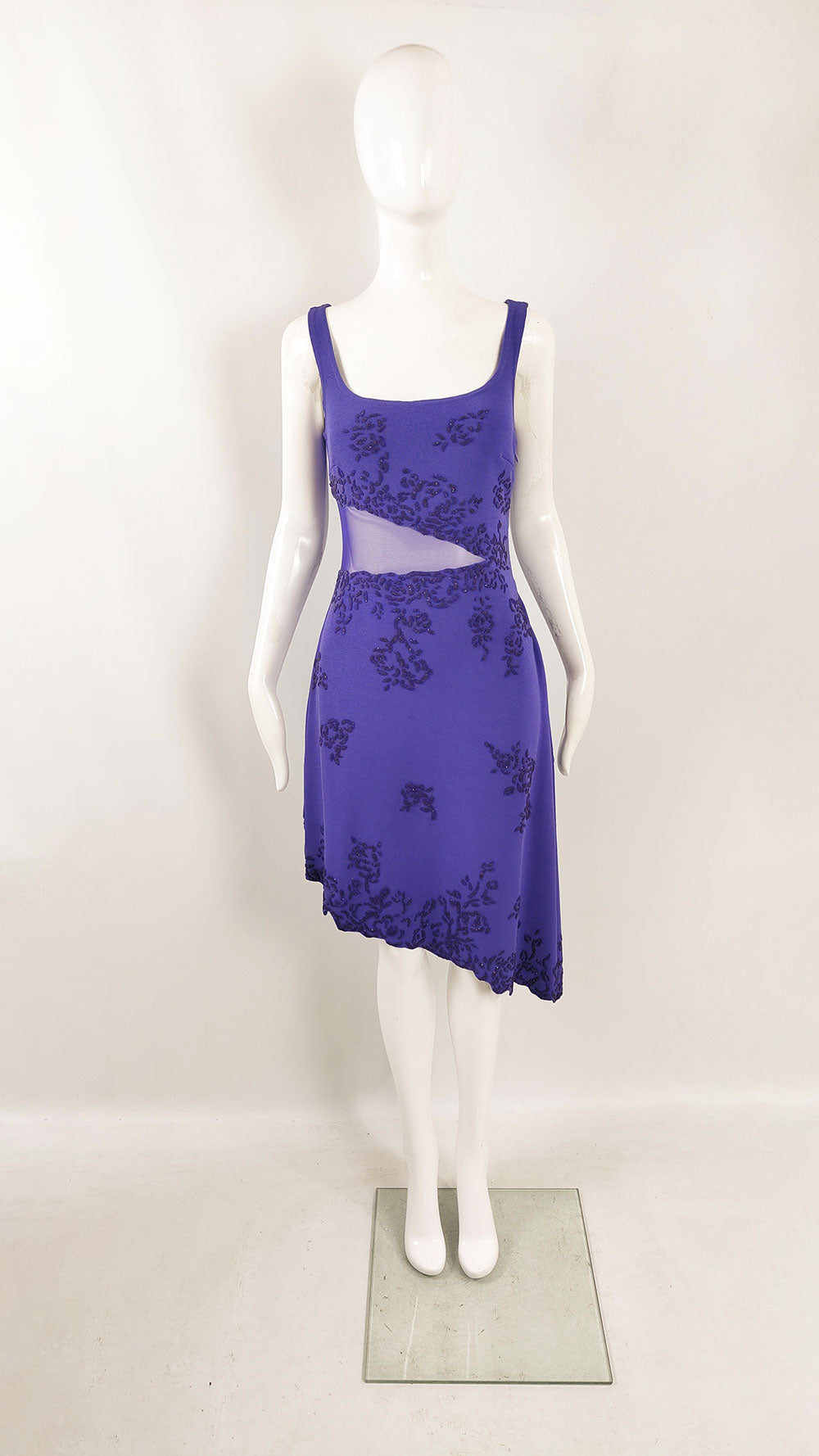 Tadashi Vintage Violet Jersey Sheer Cut Out Mesh Party Dress