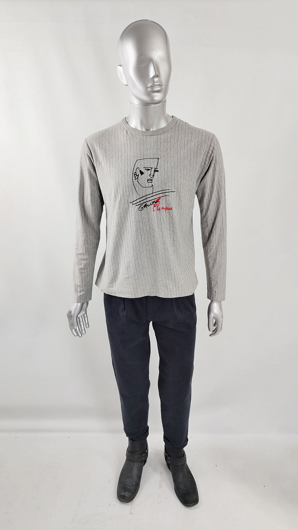 Jean Paul Gaultier Vintage Mens Grey Long Sleeve T Shirt, 1990s