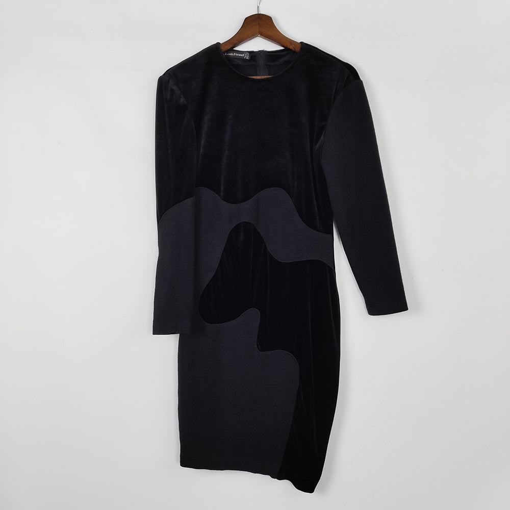 Louis Féraud Vintage Black Velvet & Wool Bodycon Dress, 1990s