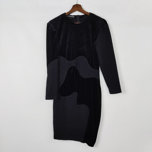 Louis Féraud Vintage Black Velvet & Wool Bodycon Dress, 1990s