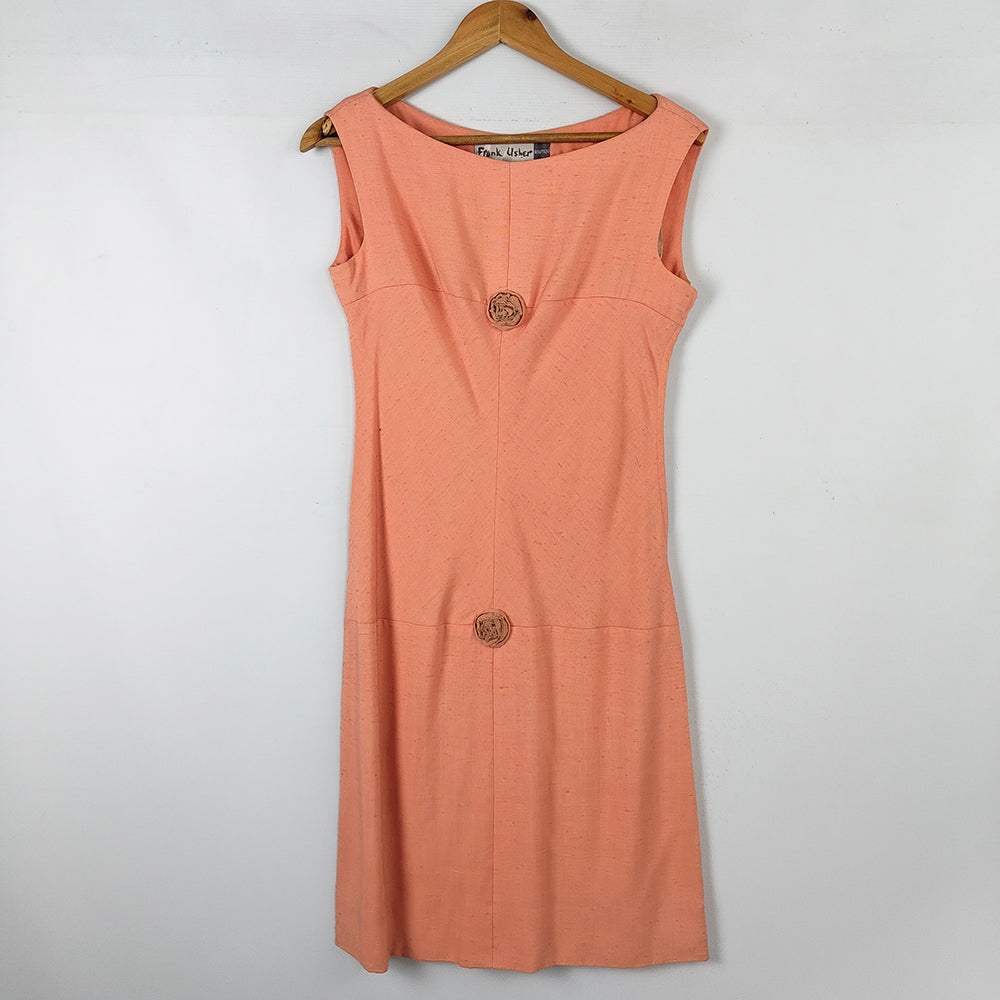 Frank Usher Vintage Peach Linen Mod Shift Dress, 1960s