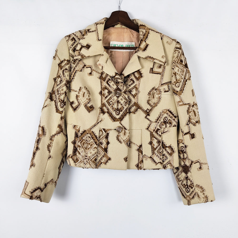 Carven Vintage Cream Wool Brocade Tapestry Jacket, 1960s