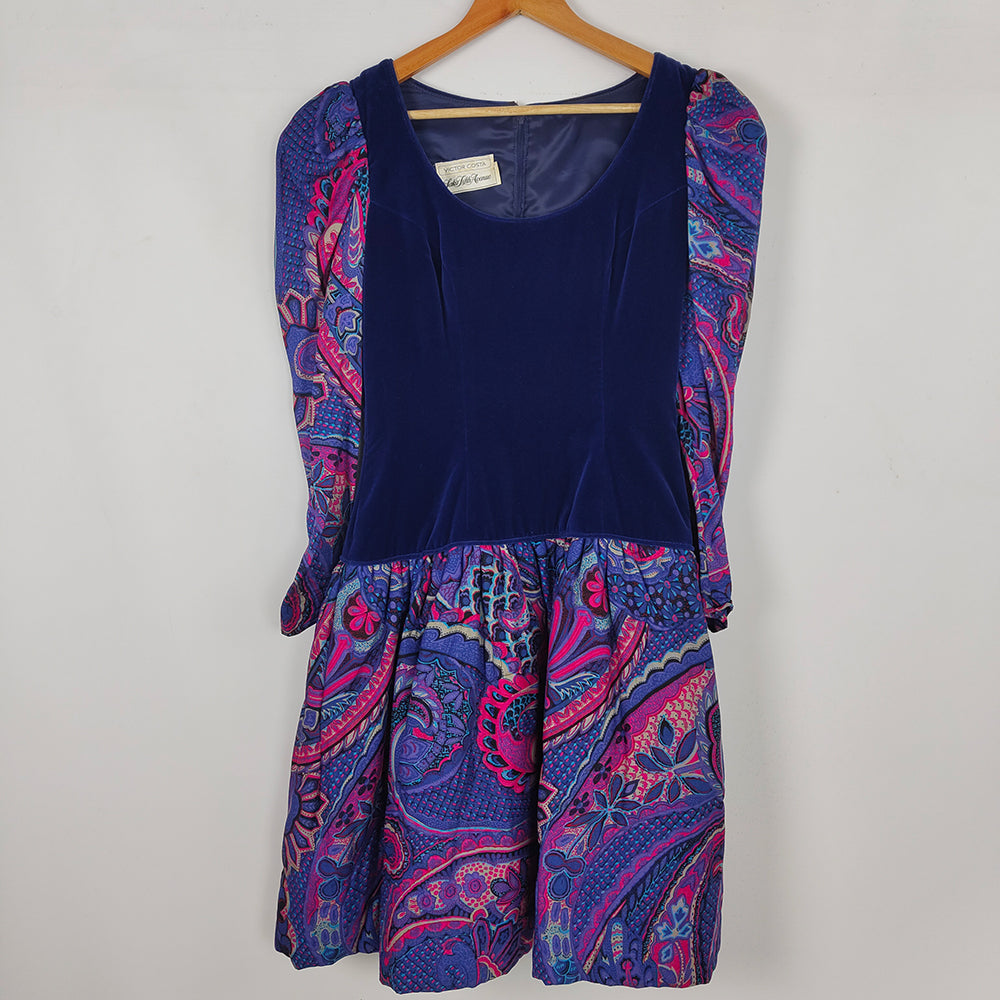 Victor Costa for Saks Fifth Avenue Vintage Velvet & Paisley Dress, 1980s