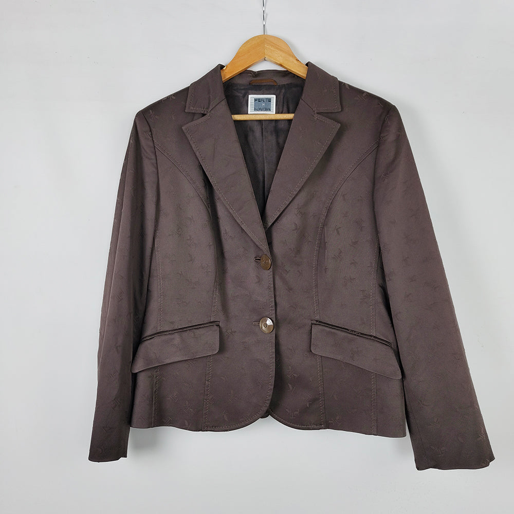 Krizia Vintage Spellout Jacquard Shoulder Padded Blazer Jacket, 1990s