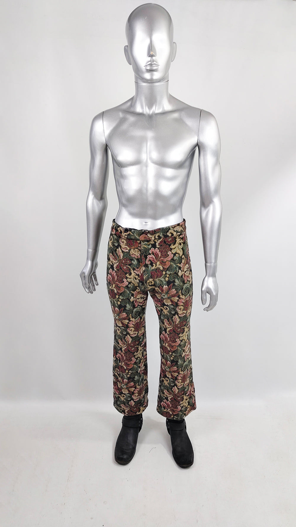 Vintage 1960s Mens Tapestry Needlecord Floral Flares Pants