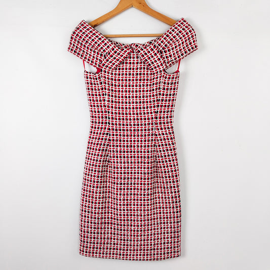 Andrea Odicini Couture Red White Woven Ribbon Party Dress