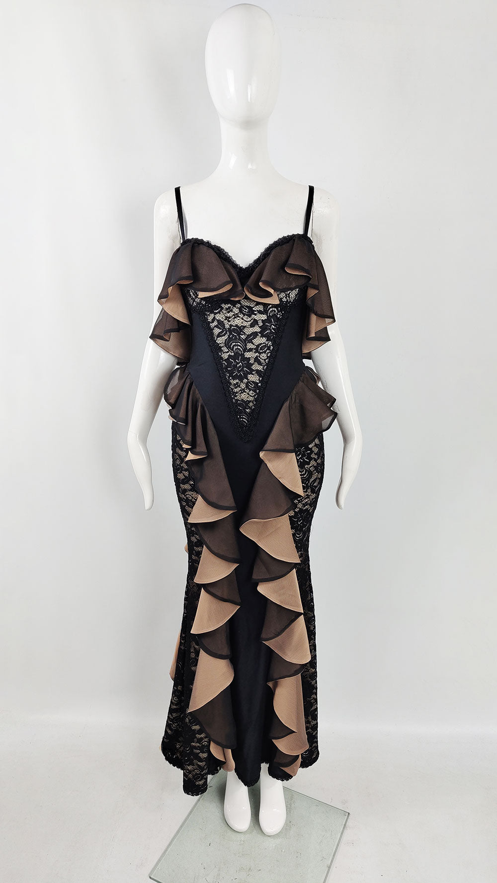 Catwalk Collection Vintage Black Lace & Satin Corset Dress – Zeus Vintage