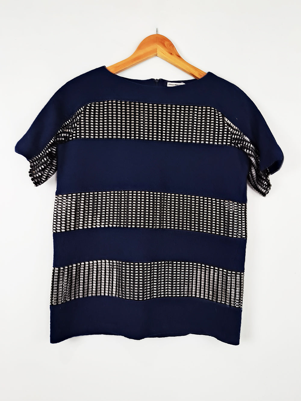 Paco Rabanne Archival Womens Blue Wool & Silver Mesh Shirt, 2000s