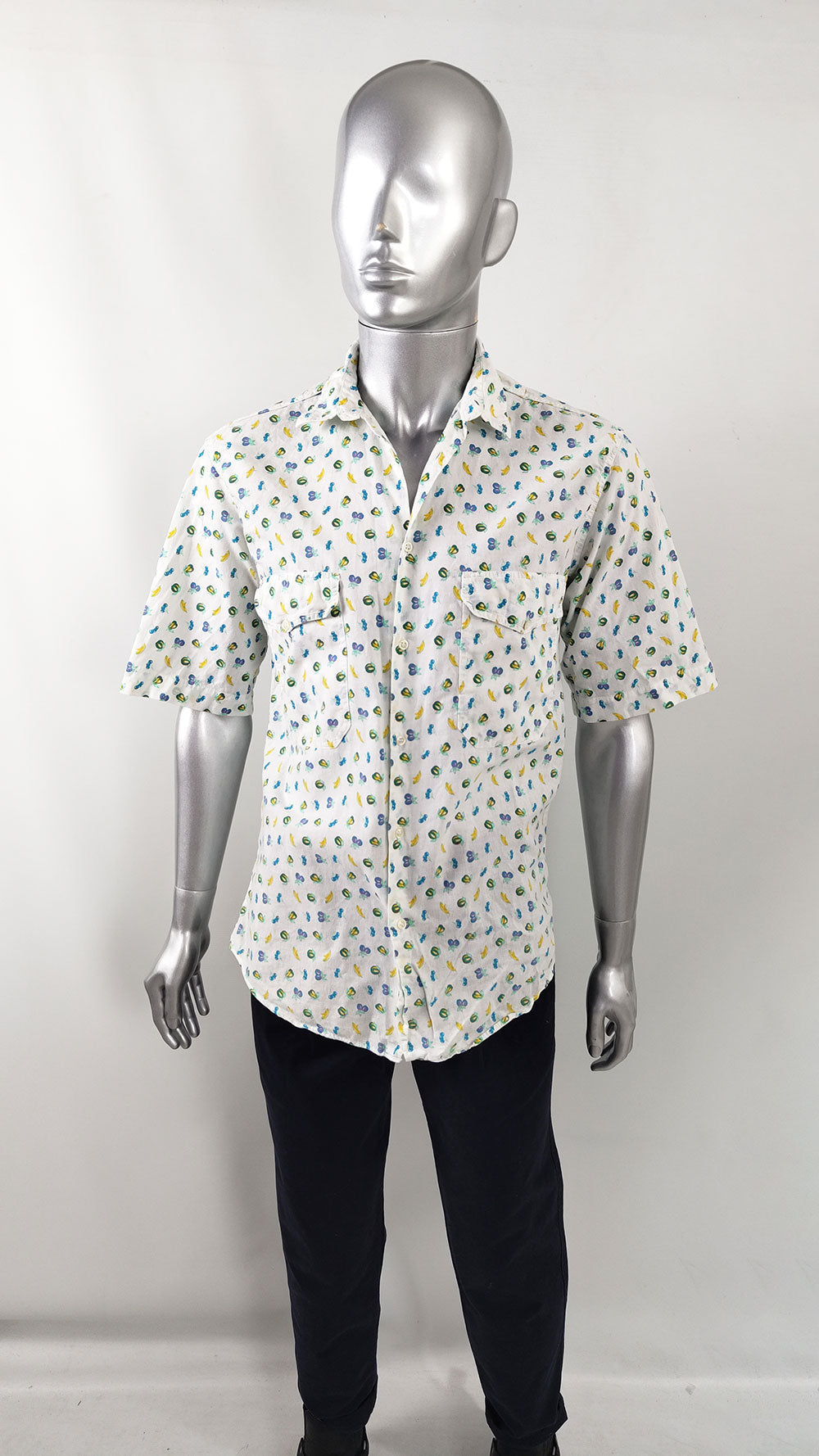 Arsenal Vintage Italian White Cotton Fruit Print Shirt, 1980s