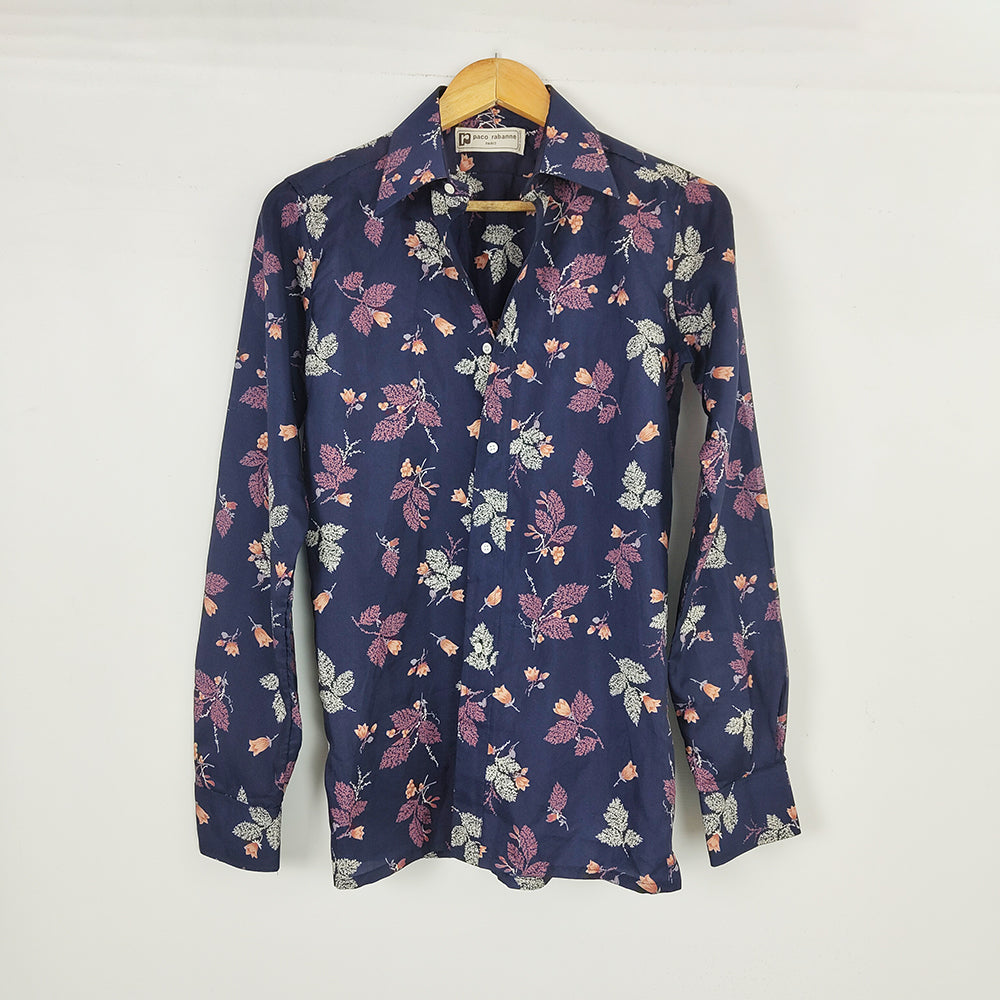 Paco Rabanne Vintage Mens Floral Long Sleeve Shirt, 1970s