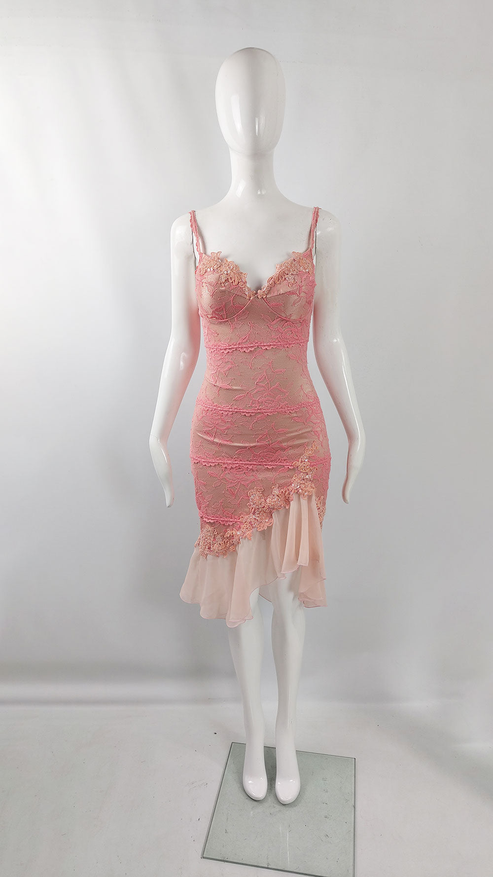 Catwalk Collection Pink & Nude Lace Chiffon y2k Party Dress