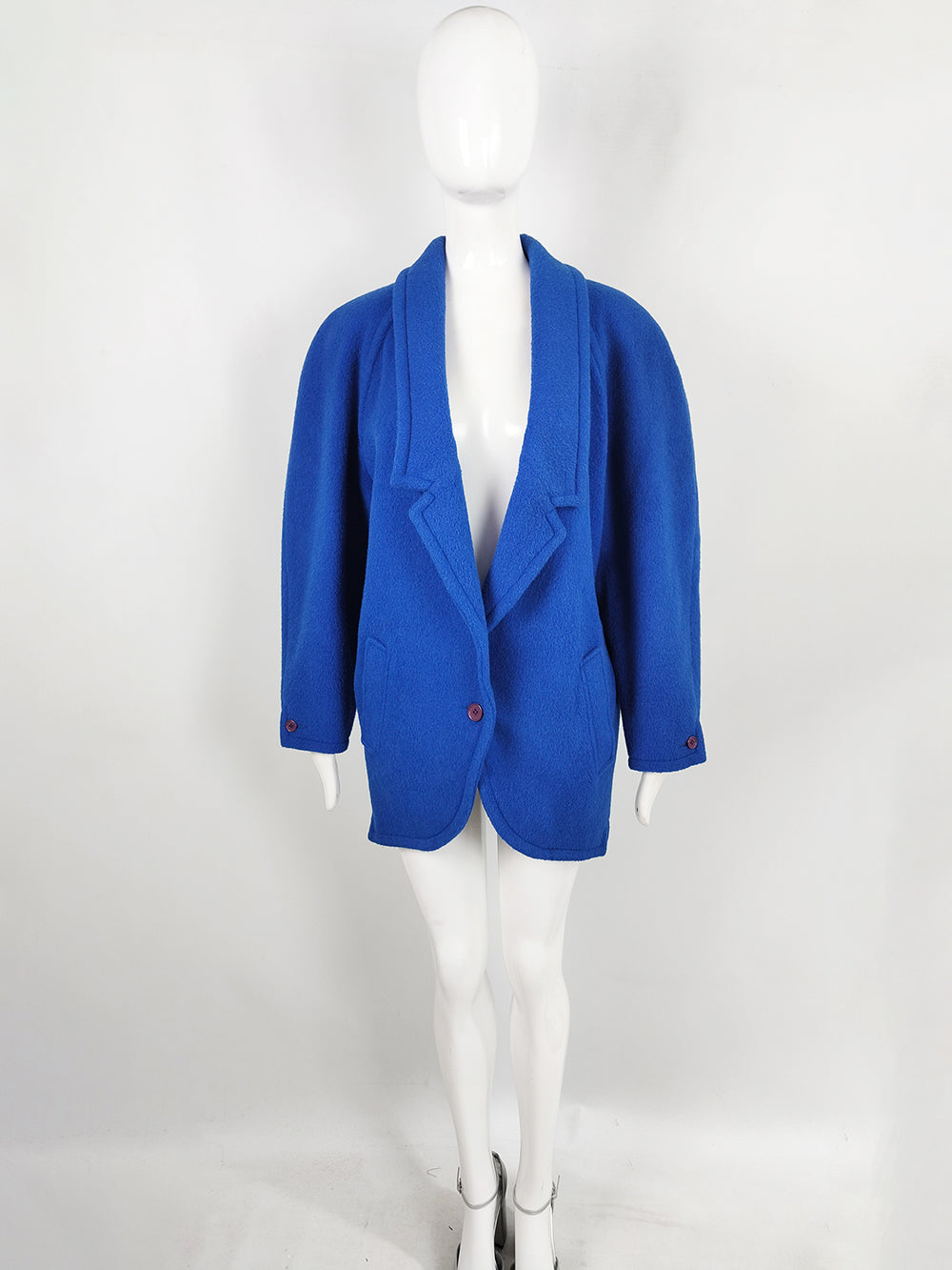 Genny Vintage Women's Blue Llama, Cashmere & Wool Coat, 1980s