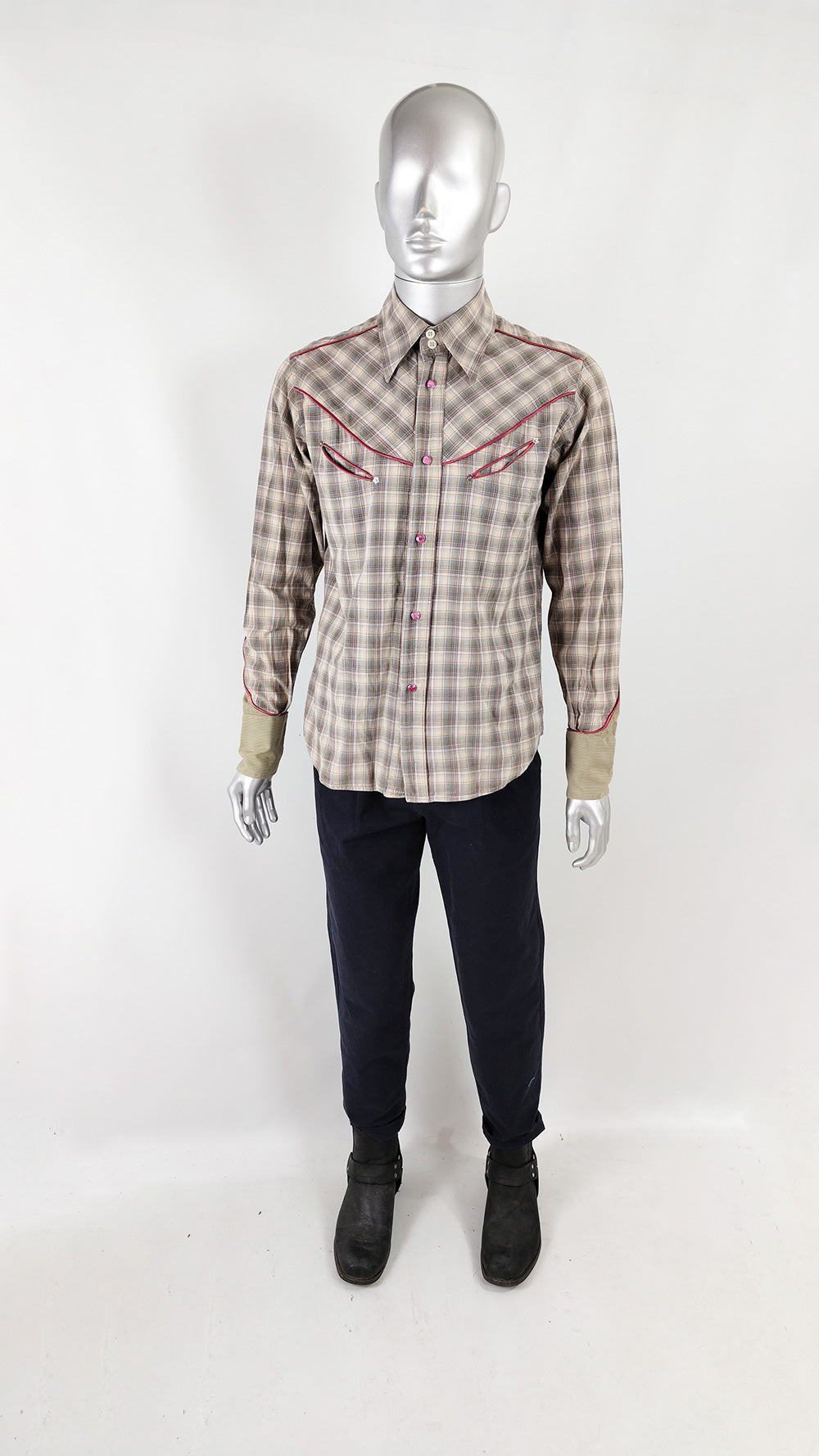 Andrew Mackenzie Mens Vintage Western Checked Rhinestone Shirt