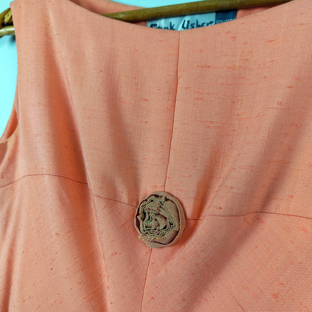 Frank Usher Vintage Peach Linen Mod Shift Dress, 1960s