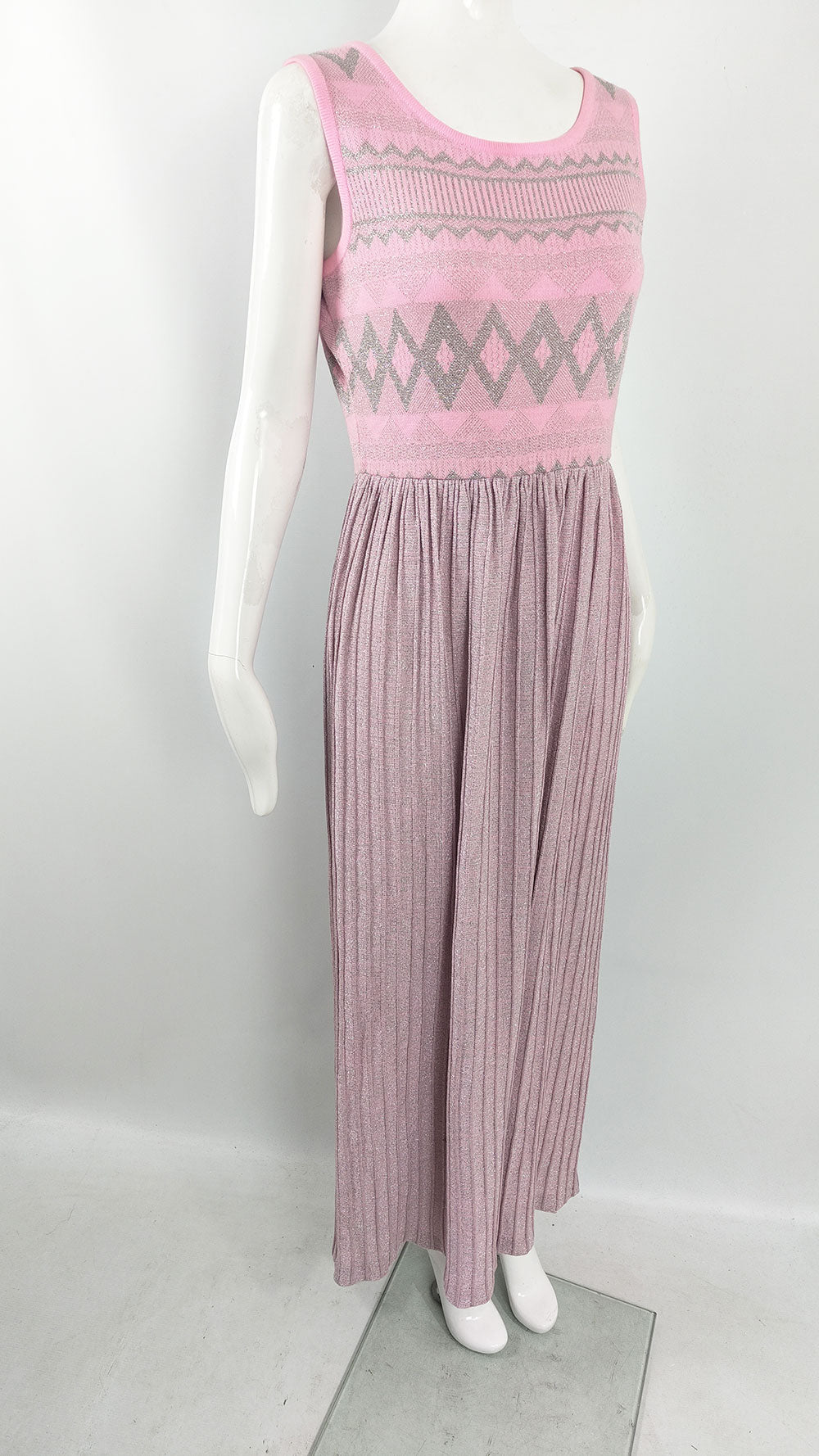Louis Feraud Vintage Pink & Silver Knit Dress, 1970s