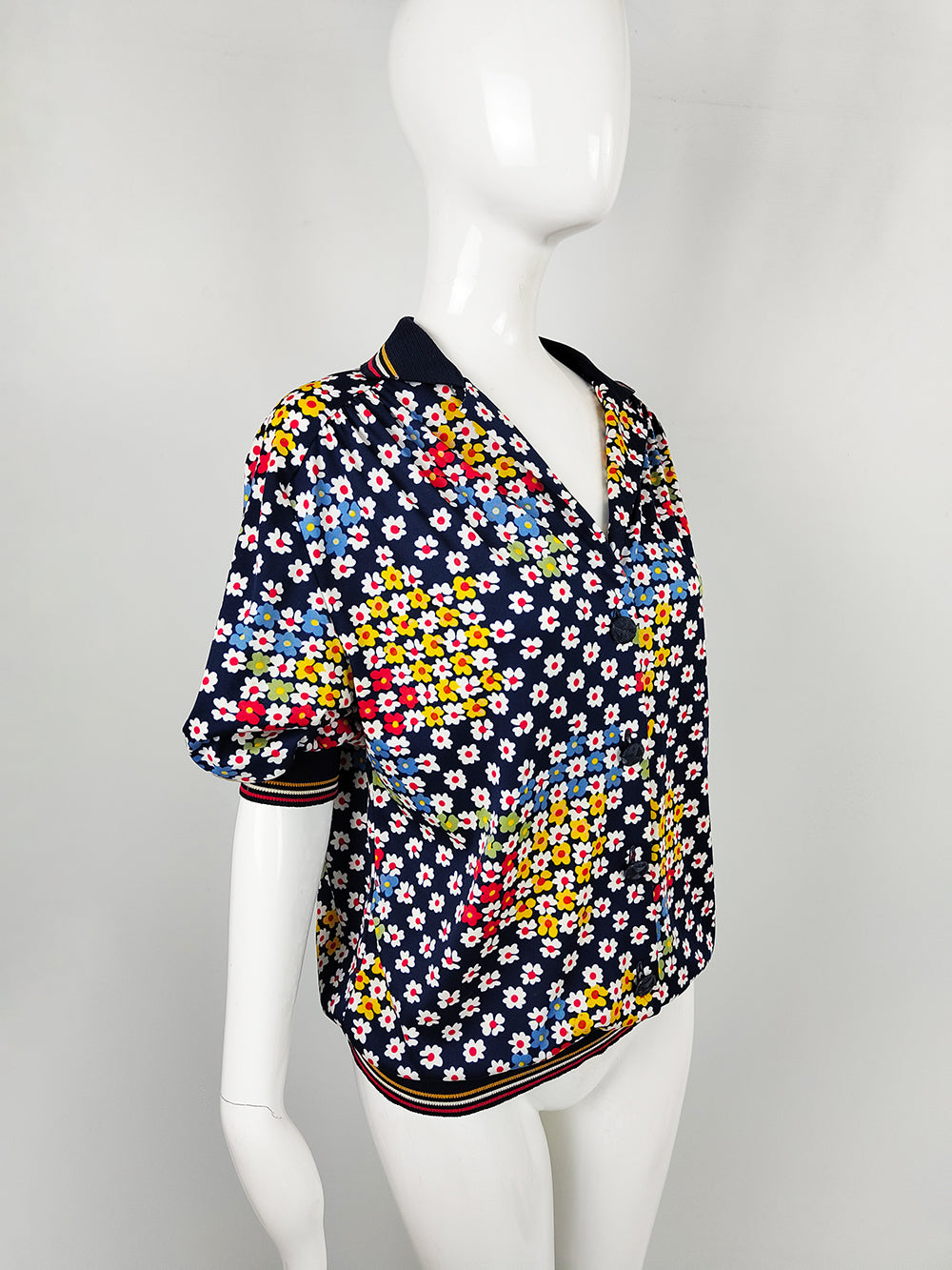 Liola Vintage Italian Women's Daisy Print Blouson Top, 1980s