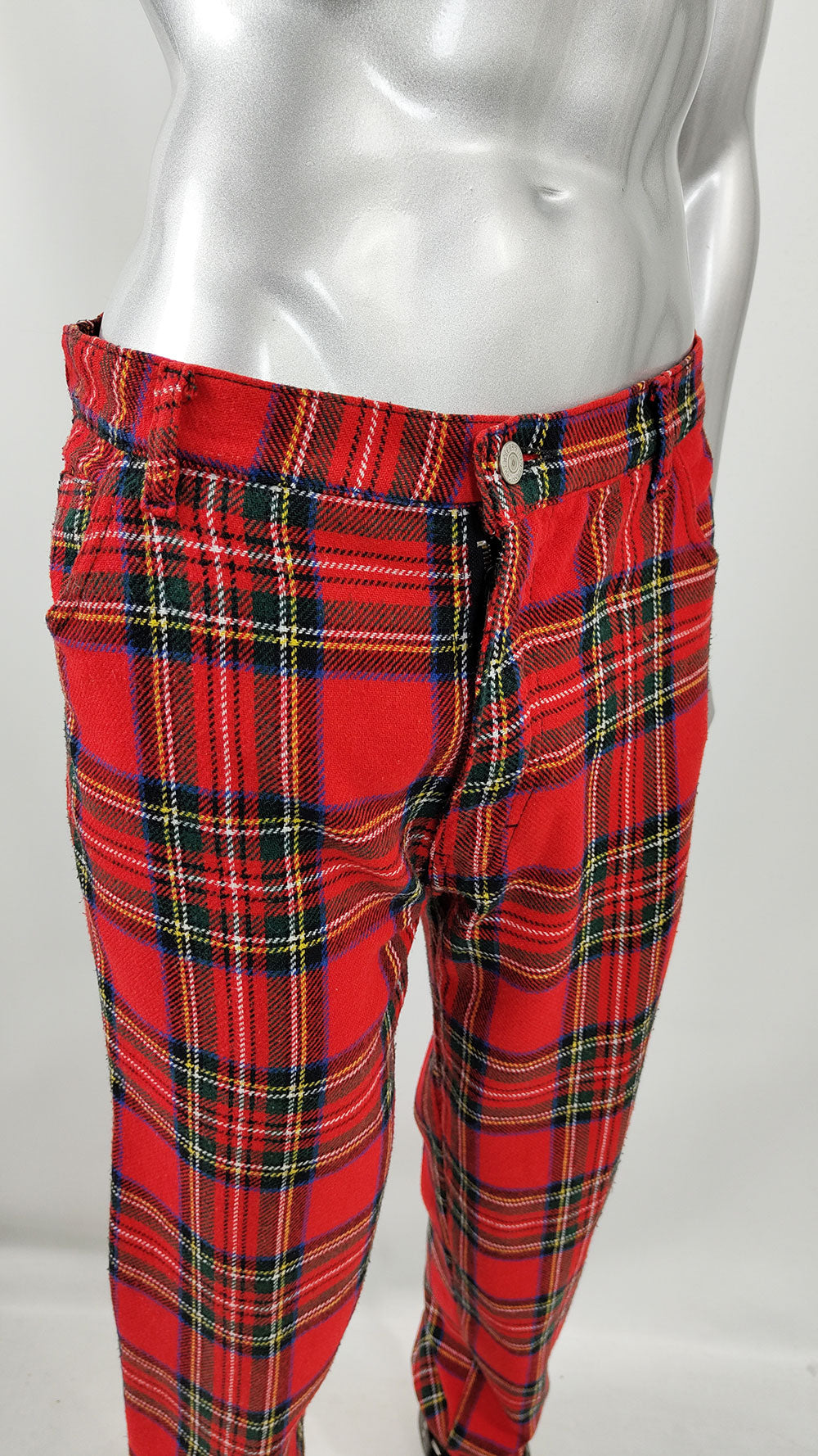 Vintage Mens Red Tartan Punk Trousers, 1980s