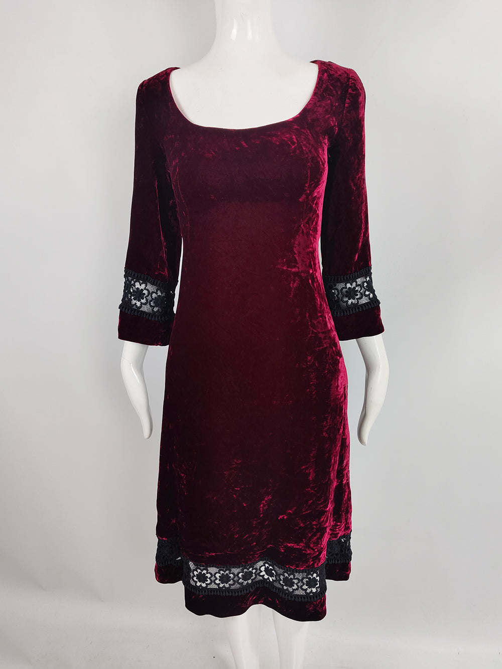 Roter Couture Vintage Wine Red Crushed Velvet Dress, 1970s