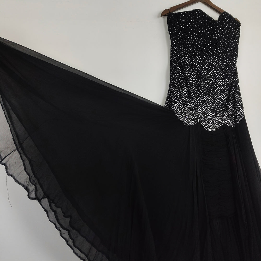 Vintage Sparkly Tulle & Ruched Silk Evening Dress, 1980s