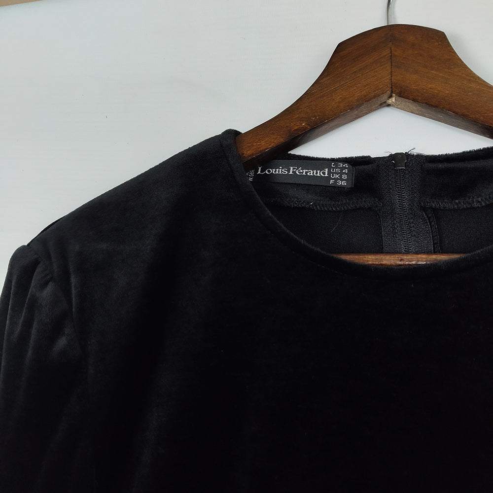 Louis Féraud Vintage Black Velvet & Wool Bodycon Dress, 1990s