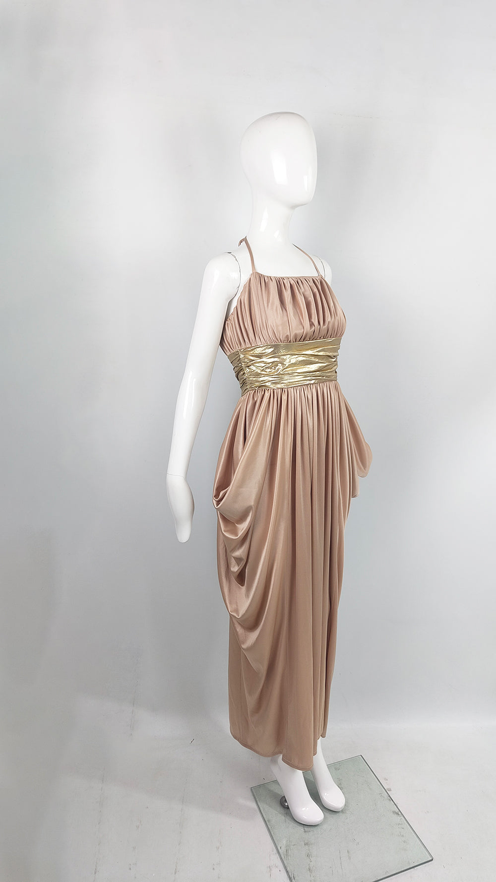 Ronald Joyce Vintage Slinky Draped Grecian Goddess Maxi Evening Dress, 1970s