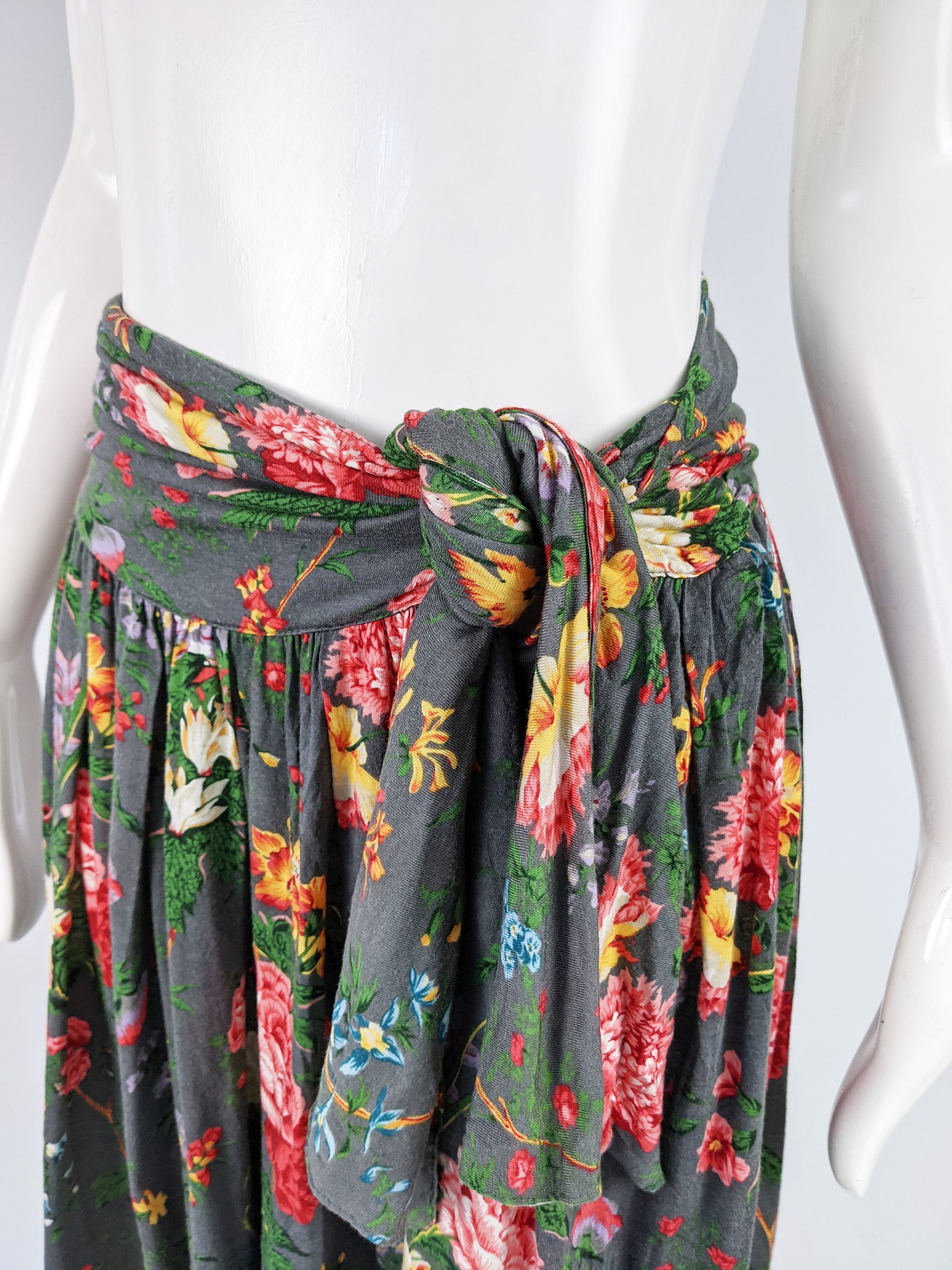 Newpenny by Max Mara Vintage Floral Sash Tie Midi Skirt, 1990s