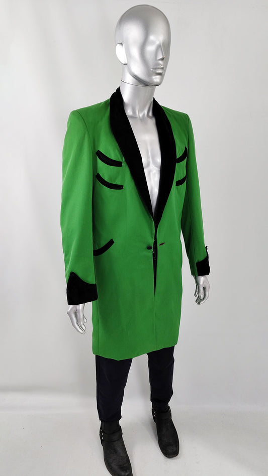 Hardy Amies Vintage Green & Black Velvet Drape Coat, 1970s
