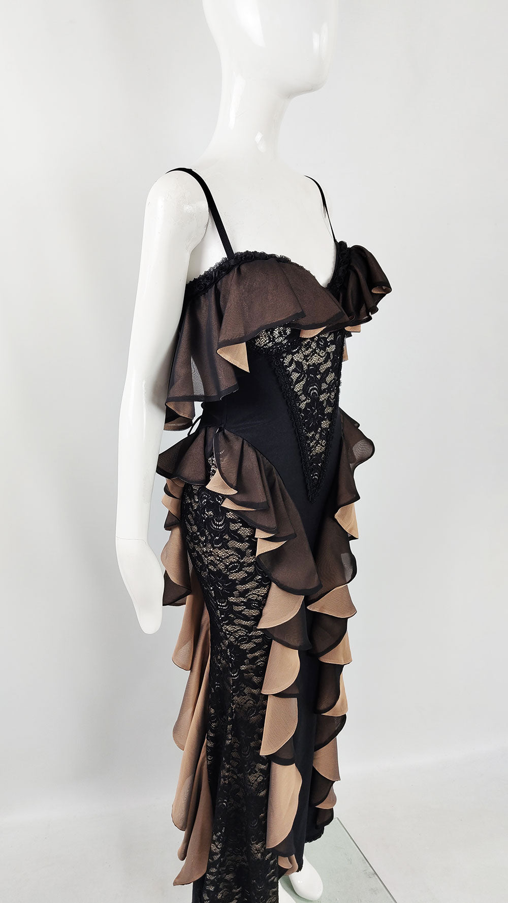 catwalk collection corset dress Vintage Black Lace & Satin – Zeus Vintage ModelID: 248 champagne chiffon long bridesmaid Wedding dress SIZE:45