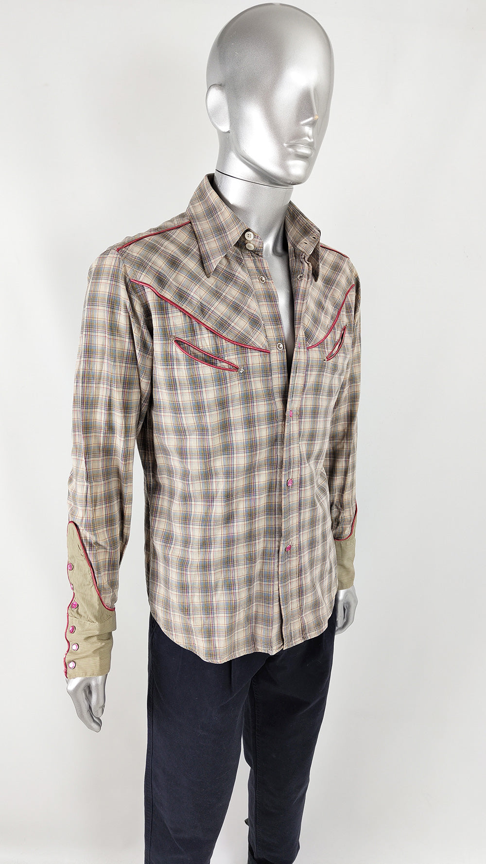 Andrew Mackenzie Mens Vintage Western Checked Rhinestone Shirt