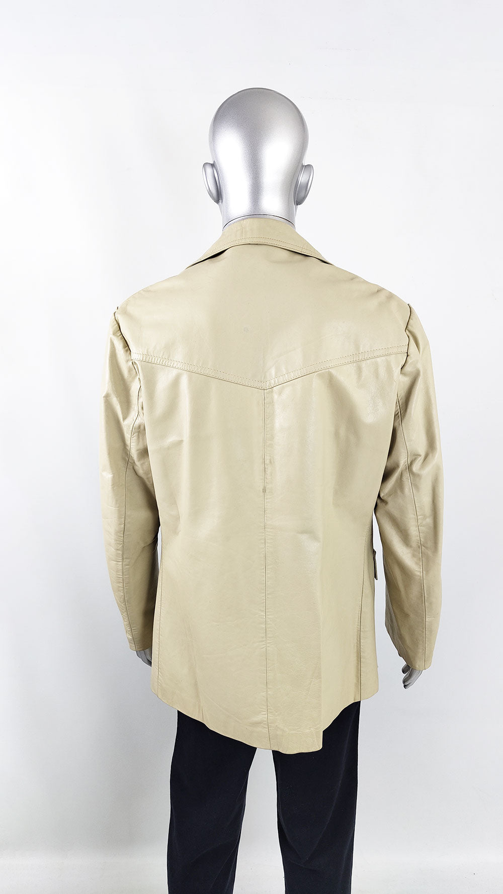 Vintage 60s 70s Mens Cream Real Leather Jacket