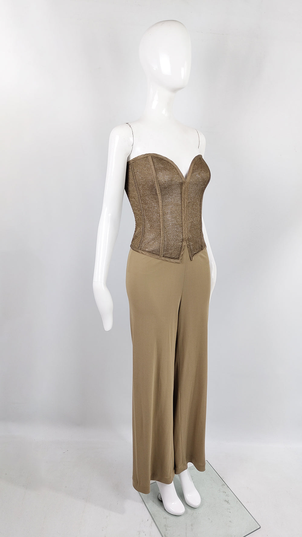 Jiki of Monte Carlo Vintage Wide Leg Sheer Corset Top Jumpsuit