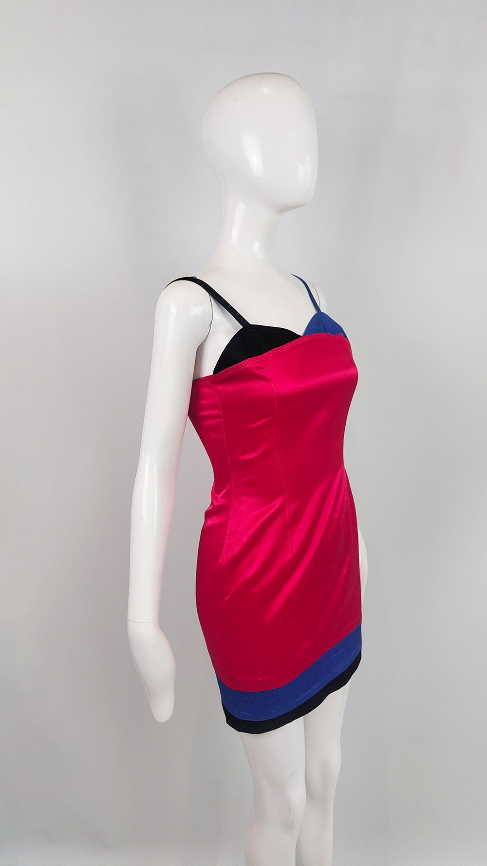 Vintage Versus by Versace Reddish Pink & Blue Mini Dress, 1990s