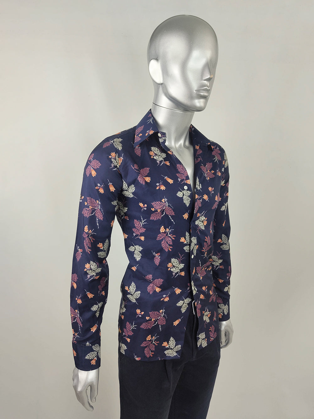 Paco Rabanne Vintage Mens Floral Long Sleeve Shirt, 1970s