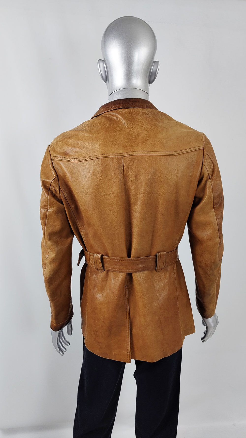 Hornes Vintage Mens Brown Leather Distressed Jacket, 1970s