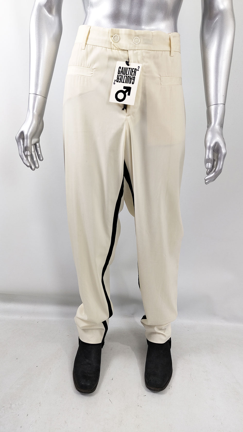 Jean Paul Gaultier Vintage Mens Cream Extra Long Leg Trousers