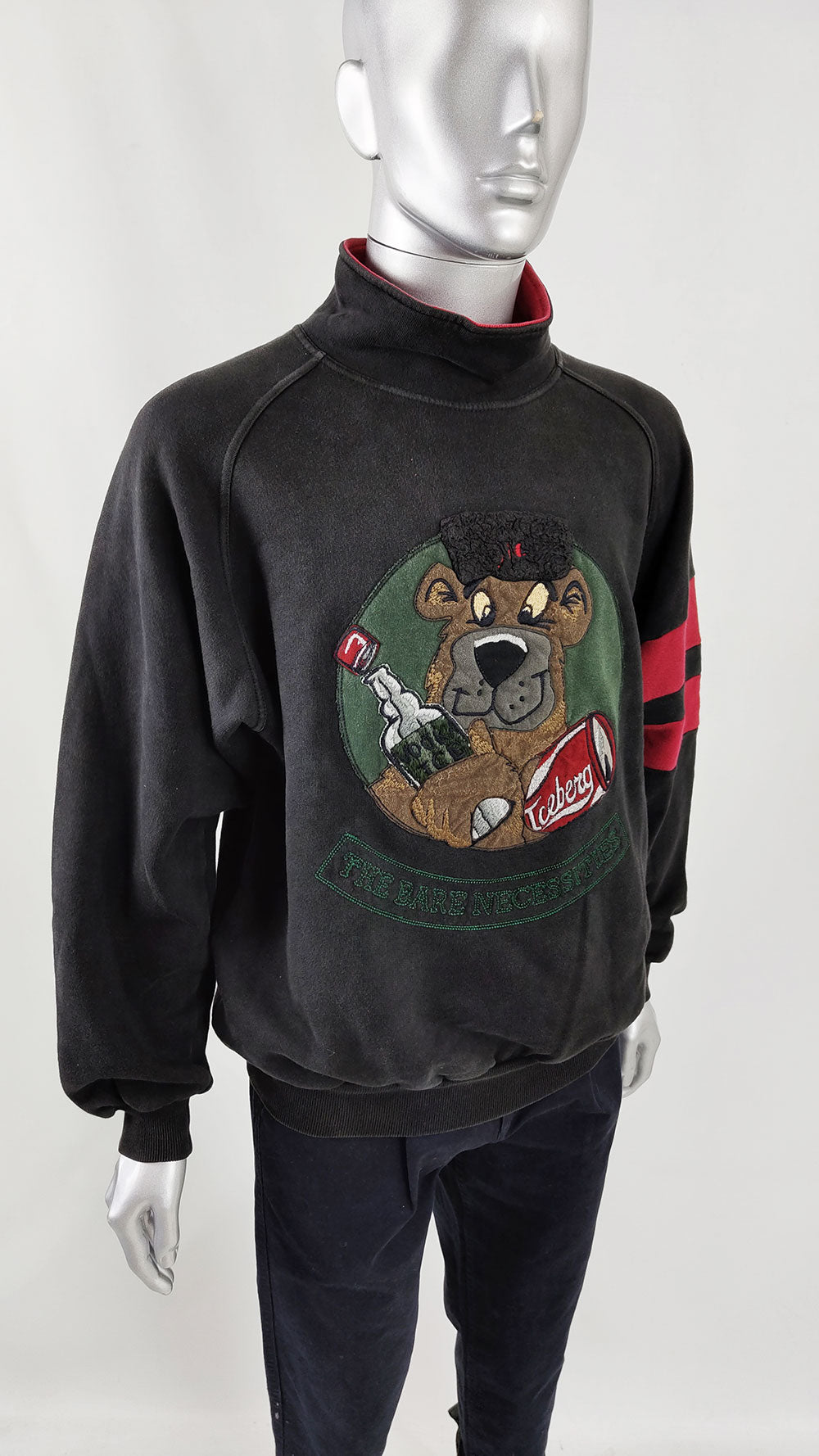 A vintage iceberg sweater featuring a Russian Soviet bear embroidered on the front.