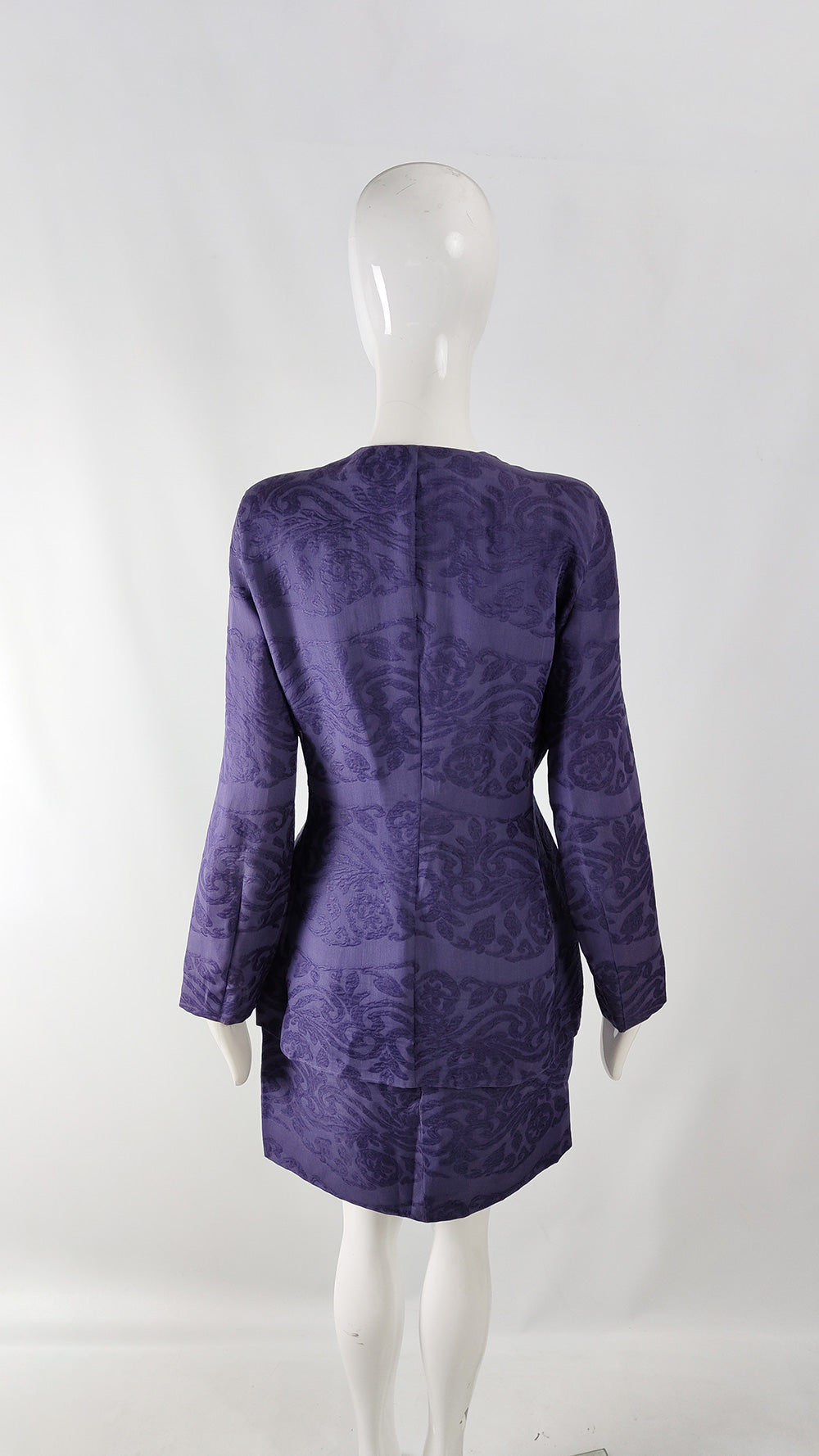 Giorgio Armani Vintage Womens Purple Silk Jacquard Skirt Suit