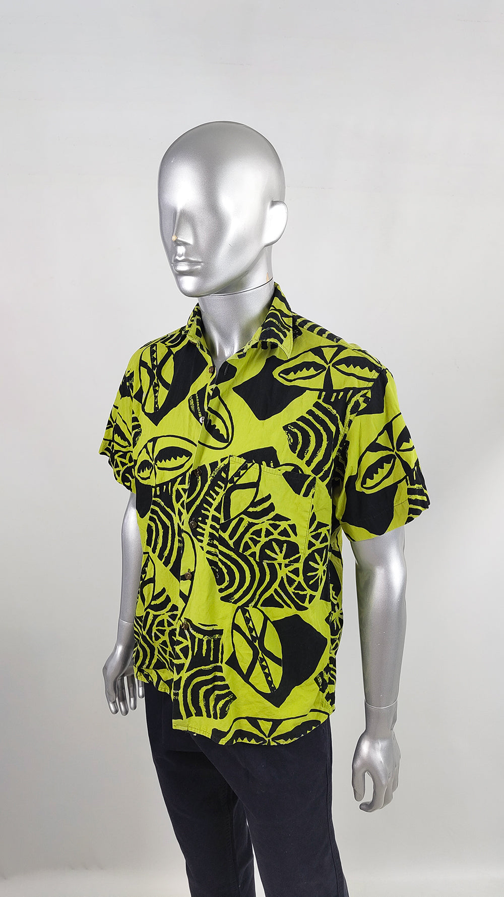 Vintage Daniel & Ste of Florence Mens Lime Green and Black Shirt, 1980s
